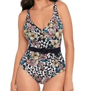 Skinny Dippers by Miraclesuit NWT Swimwear Lickity Split One Piece Size M Belted